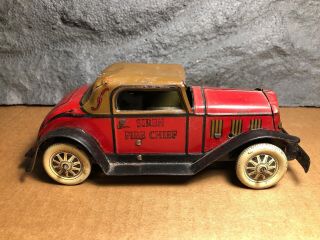 Vintage Marx | Fire Chief Coupe Car | Tin Friction Siren Toy |