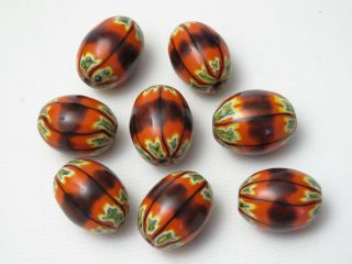 8 Antique Venetian Chevron Glass Beads Layered Shiny 1920 