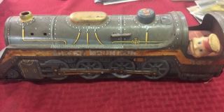 Vintag Silver Mountain 3525 Battery Operated Metal Tin Train Engine 1950s Litho