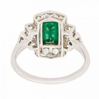 Vintage Art Deco 3 Ct Emerald Edwardian Engagement Antique 14K White Gold Ring 4