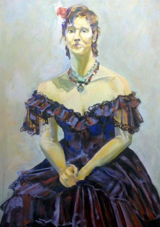 Old Vintage Oil Painting Portrait Woman Lady Expressionist Impressionist Art Mcm
