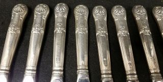 9 Antique English King ' s Pattern Sterling Silver Georgian Knives Maker mark 