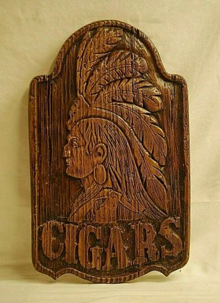 Old Vintage Chalkware Tobacco Cigars Store Indian Sign Wall Art Plaque Man Cave