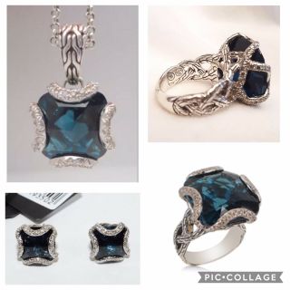 Rare John Hardy London Blue Topaz Diamond Batu Chain Sterling Silver Jewelry Set