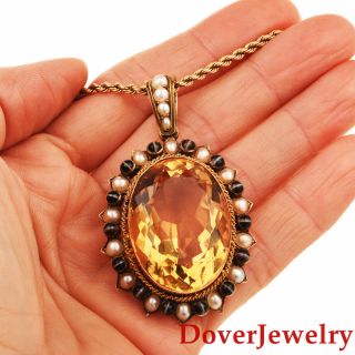 Antique Citrine Pearl Agate 18k Gold Large Floral Pendant 21.  3 Grams Nr