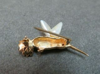 Vtg 14K Solid Y.  Gold Hummingbird Brooch Pin with Ruby Eye Pearl Wins 3.  17 Gram 7
