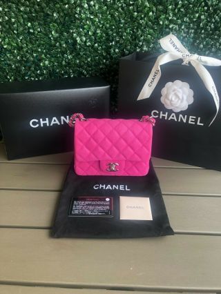 Authentic Rare Chanel Matte Caviar Bright Pink Mini Square Flap Bag $4,  995.  00