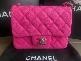 Authentic Rare Chanel Matte Caviar Bright Pink Mini Square Flap Bag $4,  995.  00 4