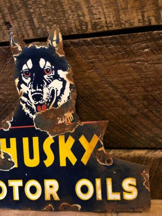 Vintage Husky Oils Gas Pump Porcelain Sign Shell Gulf Texaco Antique Oil Can Old 3