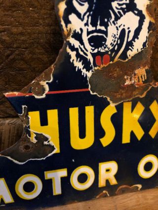 Vintage Husky Oils Gas Pump Porcelain Sign Shell Gulf Texaco Antique Oil Can Old 5