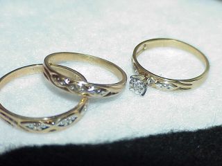 10k Diamond Wedding Band Set 3 Ring Set Men 