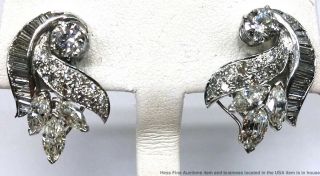 Approx 5.  35ctw Fine Diamond Platinum Vintage 1950s Cluster Earrings 4 GIA Certs 3