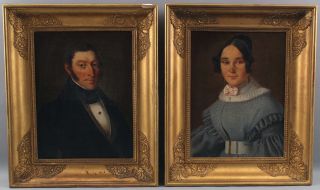 Pair Antique 19thC Portrait Paintings,  American Empire Period Husband & Wife 2