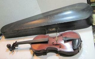 Antique Vintage Gsb Coffin Hard Case W Stradivarius Kruse Style 4/4 Violin & Bow