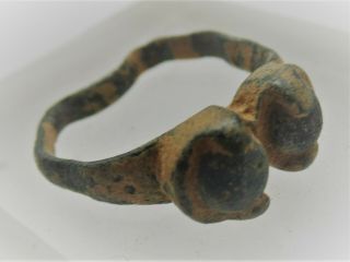 Ancient Viking Norse Bronze Ring With Two Stone Inserts Circa 900 - 1100ad