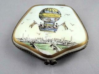 Antique Sevres France Hand Painted Porcelain Trinket Box Hot Air Balloon 2