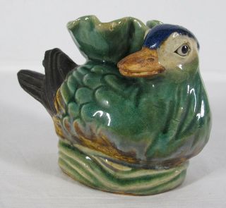 Republican Shiwan Shekwan Pottery Stoneware Duck Lotus Vase Sancai Signed Yqz
