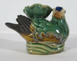 Republican Shiwan Shekwan Pottery Stoneware Duck Lotus Vase Sancai Signed yqz 3