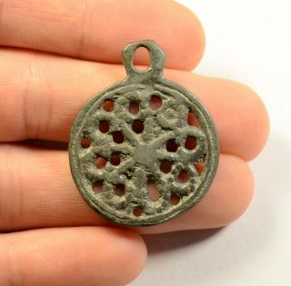 Massive Viking Era Bronze Open - Work Pendant Amulet - Wearable