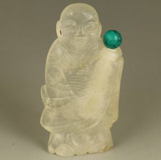 Rare Asian Old Natural Crystal Hand Carving Buddha Statue Snuff Bottle Ornament