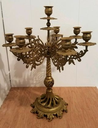 Vintage Antique Heavy Solid Brass 8 Candle Candelabra 7 Arm Candle Holder Rare