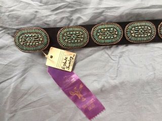 Concho belt sterlingsilver/turquoise.  Vintage Jason Yazzie.  Needle point.  Signed. 3