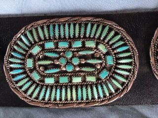 Concho belt sterlingsilver/turquoise.  Vintage Jason Yazzie.  Needle point.  Signed. 4