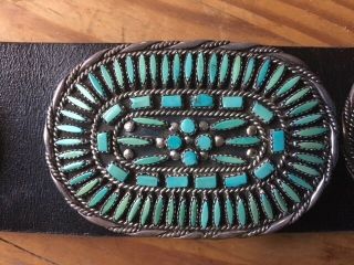 Concho belt sterlingsilver/turquoise.  Vintage Jason Yazzie.  Needle point.  Signed. 7