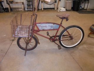 Old Vintage Schwinn Cycle Truck With Stand And Large Front Basket
