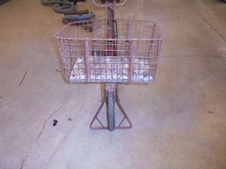 OLD VINTAGE SCHWINN CYCLE TRUCK WITH STAND AND LARGE FRONT BASKET 2
