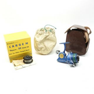 Cargem Mignon 33 Fishing Reel.  Made In Italy.  W/ Box,  Leather Case,  Spare Spool.