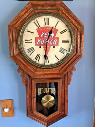 Vintage " Keen Kutter " Advertising Regulator Oak Wall Clock 31 "