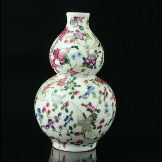 China Porcelain Hand - Painted Crane & Flower Vase Mark As The Qianlong Period R