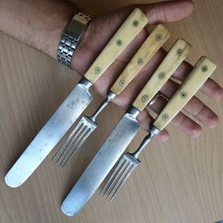 32 Old Rare Antiques 2 Knives & 2 Forks 1880,  Knives Marked A.  Katinol Neuzeug