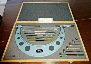 Vintage Mitutoyo 104 - 138 Interchangeable Anvil Outside Micrometer Set 6 - 12 ".  001