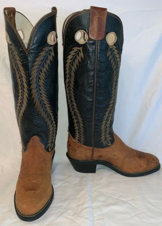 Vintage Mens 9.  5 Ee Olathe 7387 Cowboy Western Buckaroo 19 " Tall Black Boots Usa