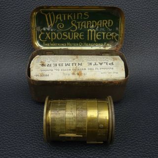 Watkins Antique Brass Exposure Meter W Tin Box And Instructions 1890’s Vintage