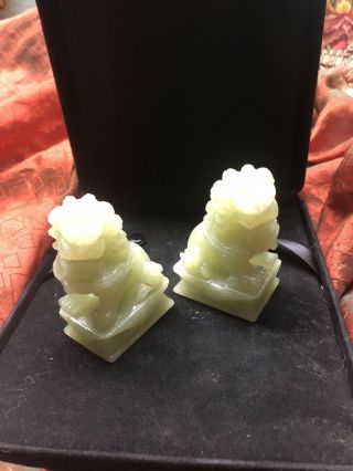 Chinese Carved Green & Celadon Jadeite Jade Foo Dogs 2 1/2” X 2 3/4”