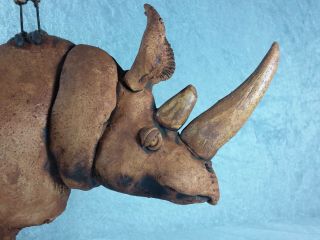 Vintage Todd Warner 1980 Rhino W/Bird Sculpture - Signed & Dated 9