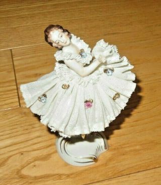 Vintage Ballerina Figurine Germany Lace Dress Hand Painted (r240)
