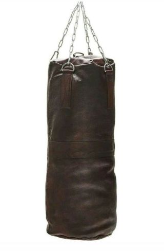 VINTAGE BROWN LEATHER BOXING GYM PUNCH BAG,  GLOVES,  PUNCH BALL & FITTING - RETRO 3