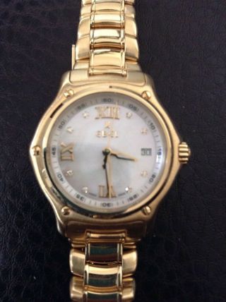 Rare Ebel Womens 1911 Solid 18kt Yellow Gold Diamond Mother Of Pearl Face Watch