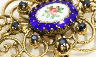 Vintage Art Nouveau 14k Gold Enamel Sapphire Pearl Floral Pendant,  Brooch Pin 3