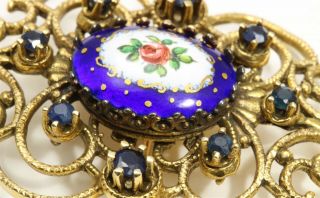 Vintage Art Nouveau 14k Gold Enamel Sapphire Pearl Floral Pendant,  Brooch Pin 4