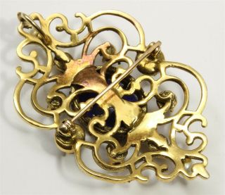 Vintage Art Nouveau 14k Gold Enamel Sapphire Pearl Floral Pendant,  Brooch Pin 5