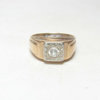 Mens 1930s Vintage 10k Yellow,  White Gold 0.  33 Ct European Cut Diamond Ring 0.  45