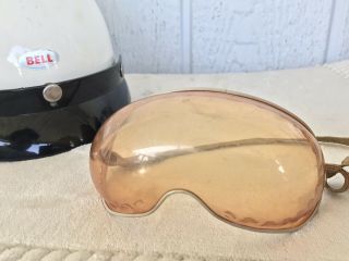 VTG 60s BELL TOPTEX MOTORCYCLE HALF SHELL DOME RIDING HELMET SZ - 7 1/4 w Goggles 2