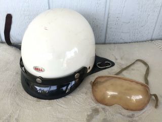VTG 60s BELL TOPTEX MOTORCYCLE HALF SHELL DOME RIDING HELMET SZ - 7 1/4 w Goggles 8