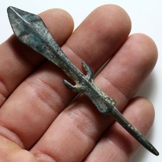 Very Rare Viking Bronze Hooked Arrowhead Circa 700 - 1000 Ad