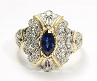 Vintage Art Deco 18k Gold Ornate Sapphire & Pave Diamond Ring Missing 1 Stone